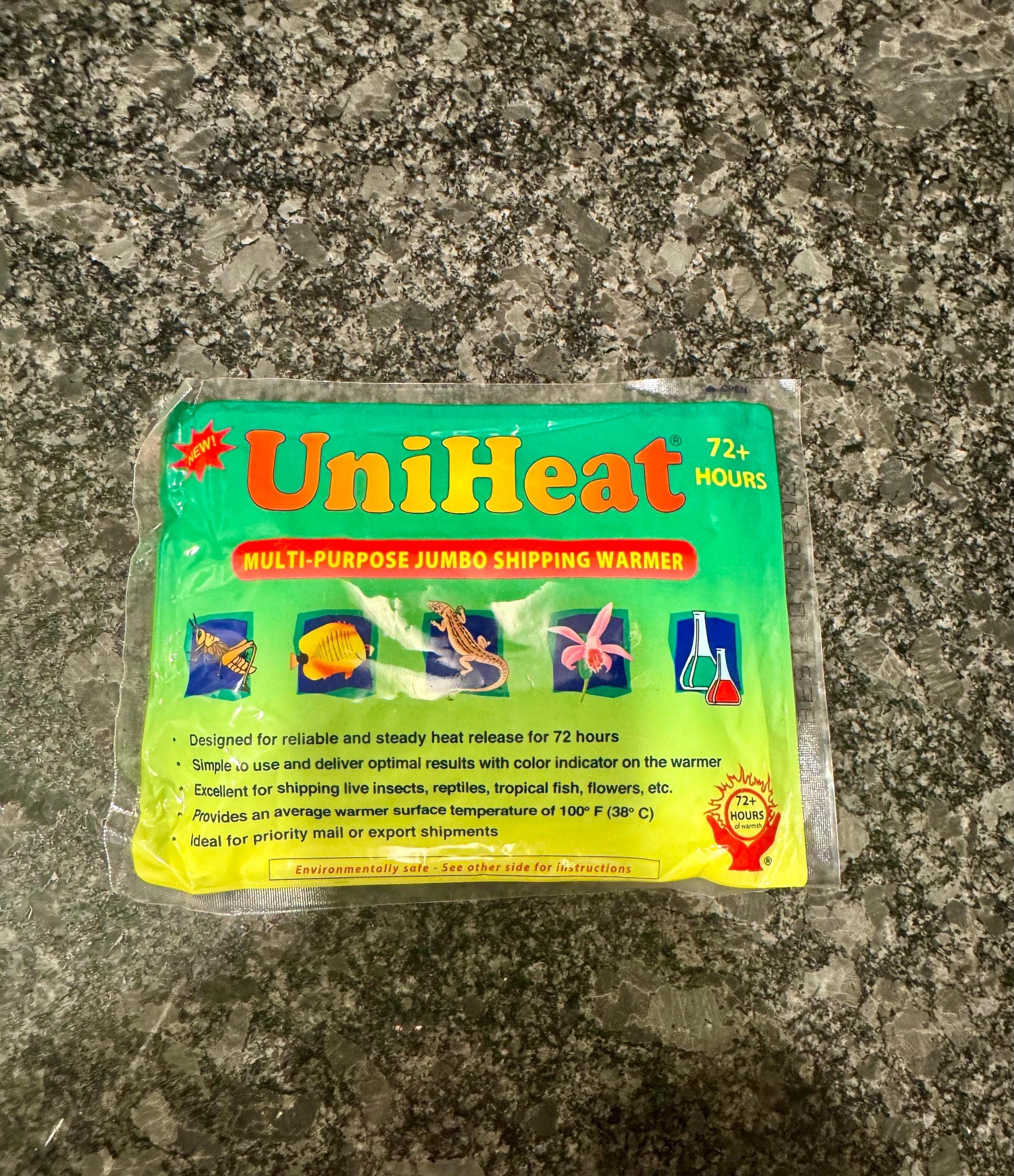 UniHeat multi-purpose jumbo shipping warmer packaging on a stone surface