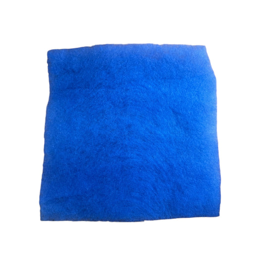 Blue dual-density aquarium and pond filter floss pad measuring 12 x 12 inches and 1/2 inch thick, isolated on a white background.